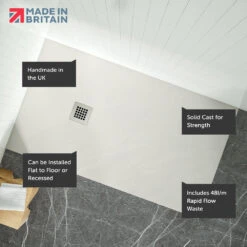 Drench Naturals Light Grey Thin Slate-Effect Rectangular Shower Tray With Chrome Waste - 1200 X 800mm 12 Drench Naturals Light Grey Thin Slate-Effect Rectangular Shower Tray With Chrome Waste - 1200 X 800mm -Vado Sale Store drench light grey ultra thin rectangular shower tray lifestyle callouts 3