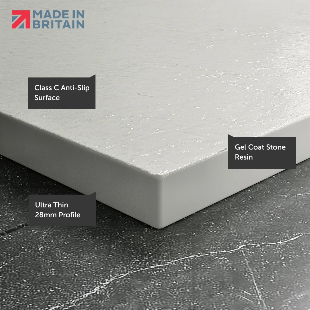 Drench Naturals Light Grey Thin Slate-Effect Rectangular Shower Tray With Chrome Waste - 1200 X 800mm 4 Drench Naturals Light Grey Thin Slate-Effect Rectangular Shower Tray With Chrome Waste - 1200 X 800mm - Image 2