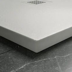 Drench Naturals Light Grey Thin Slate-Effect Square Shower Tray With Chrome Waste - 900 X 900mm -Vado Sale Store drench light grey ultra thin square shower tray lifestyle 4