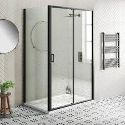Harbour Primrose 6mm Single Matt Black Sliding Shower Door 1200mm & 800mm Side Panel