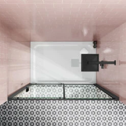 Harbour Primrose 6mm Single Matt Black Sliding Shower Door 1200mm & 800mm Side Panel 17 Harbour Primrose 6mm Single Matt Black Sliding Shower Door 1200mm & 800mm Side Panel -Vado Sale Store drench noir black sliding enclosure lifestyle2