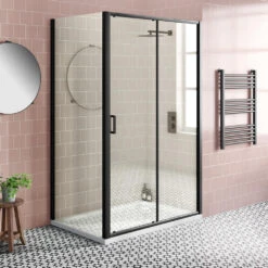Harbour Primrose 6mm Single Matt Black Sliding Shower Door 1200mm & 800mm Side Panel 18 Harbour Primrose 6mm Single Matt Black Sliding Shower Door 1200mm & 800mm Side Panel -Vado Sale Store drench noir black slidingdoor enclosure sidepanel lifestyle2
