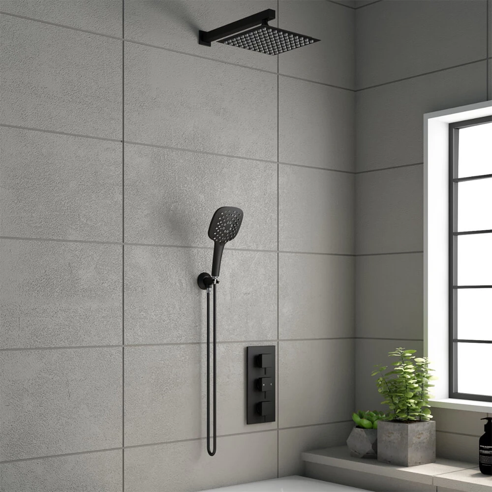 Noir Matt Black Square Concealed Shower System With Fixed Head & Wall Mounted Shower Handset 3 Noir Matt Black Square Concealed Shower System With Fixed Head & Wall Mounted Shower Handset
