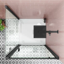 Harbour Primrose 6mm Matt Black Pivot Shower Door - 760mm -Vado Sale Store drench noir black square enclosure panel lifestyle2