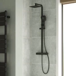 Noir Matt Black Square Exposed Height-Adjustable Rigid Riser Rail Shower System