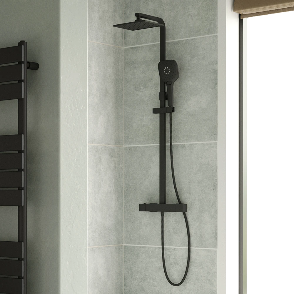 Noir Matt Black Square Exposed Height-Adjustable Rigid Riser Rail Shower System 3 Noir Matt Black Square Exposed Height-Adjustable Rigid Riser Rail Shower System