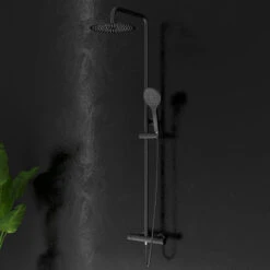 Noir Matt Black Round Exposed Height-Adjustable Rigid Riser Rail Shower System