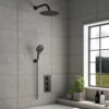 Noir Matt Black Round Concealed Shower System With Fixed Head & Wall Mounted Shower Handset -Vado Sale Store drench noir shower matt black concealed set round lifestyle