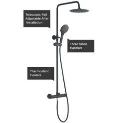 Noir Matt Black Round Exposed Height-Adjustable Rigid Riser Rail Shower System -Vado Sale Store drench noir shower matt black exposed set round callouts