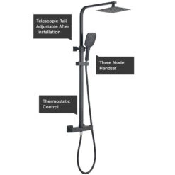 Noir Matt Black Square Exposed Height-Adjustable Rigid Riser Rail Shower System 10 Noir Matt Black Square Exposed Height-Adjustable Rigid Riser Rail Shower System -Vado Sale Store drench noir shower matt black exposed set square callouts