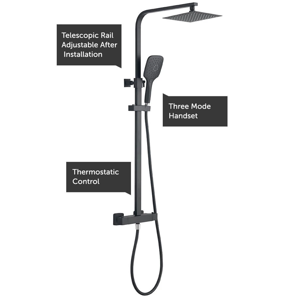 Noir Matt Black Square Exposed Height-Adjustable Rigid Riser Rail Shower System 6 Noir Matt Black Square Exposed Height-Adjustable Rigid Riser Rail Shower System - Image 4