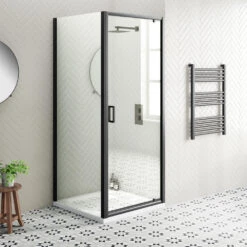 Harbour Primrose 6mm Matt Black Pivot Shower Door - 760mm -Vado Sale Store drench noir square enclosure side panel black lifetsyle1