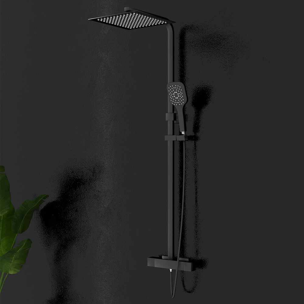 Noir Matt Black Square Exposed Height-Adjustable Rigid Riser Rail Shower System 4 Noir Matt Black Square Exposed Height-Adjustable Rigid Riser Rail Shower System - Image 2