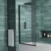 Vellamo Matt Black 6mm Smoked Black Hinged Bath Screen - 1400 X 800mm