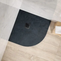 Drench Naturals Graphite Thin Slate-Effect Quadrant Shower Tray With Chrome Waste - 900 X 900mm -Vado Sale Store drench ultra thin quadrant 800x800mm shower tray graphite lifestyle 2