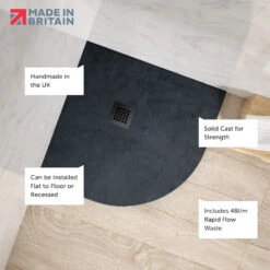 Drench Naturals Graphite Thin Slate-Effect Quadrant Shower Tray With Chrome Waste - 900 X 900mm -Vado Sale Store drench ultra thin quadrant 800x800mm shower tray graphite lifestyle callouts 3