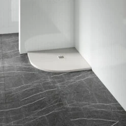 Drench Naturals Light Grey Thin Slate-Effect Quadrant Shower Tray With Chrome Waste - 800 X 800mm