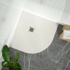 Drench Naturals Light Grey Thin Slate-Effect Quadrant Shower Tray With Chrome Waste - 800 X 800mm -Vado Sale Store drench ultra thin quadrant 800x800mm shower tray grey lifestyle 2