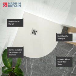 Drench Naturals Light Grey Thin Slate-Effect Quadrant Shower Tray With Chrome Waste - 800 X 800mm -Vado Sale Store drench ultra thin quadrant 800x800mm shower tray grey lifestyle callouts 3