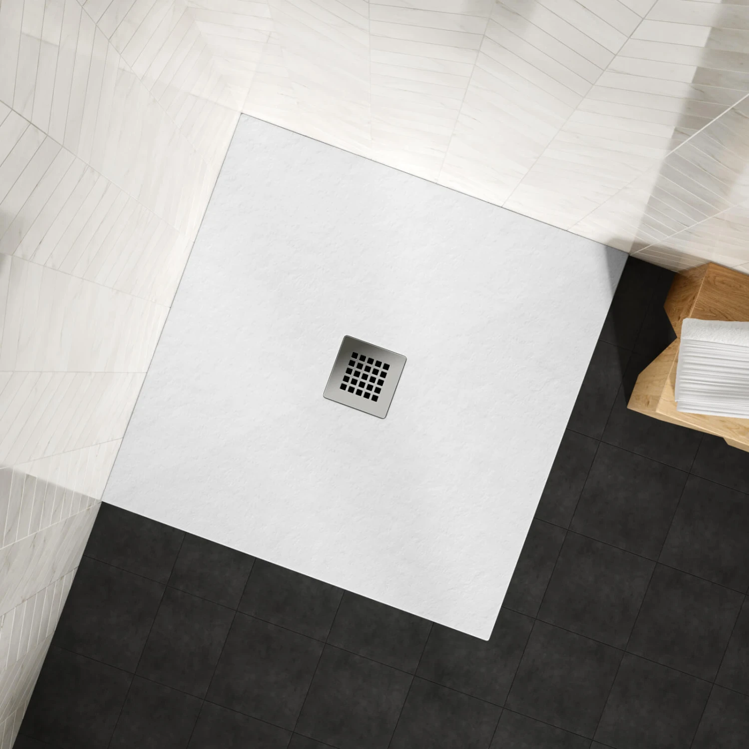 Drench Naturals White Thin Slate-Effect Square Shower Tray - 900 X 900mm 3 Drench Naturals White Thin Slate-Effect Square Shower Tray - 900 X 900mm