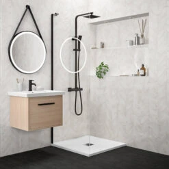 Drench Naturals White Thin Slate-Effect Square Shower Tray - 900 X 900mm 15 Drench Naturals White Thin Slate-Effect Square Shower Tray - 900 X 900mm -Vado Sale Store drench white ultra thin square shower tray lifestyle 2