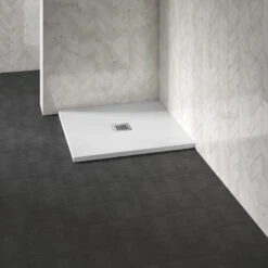 Drench Naturals White Thin Slate-Effect Square Shower Tray - 900 X 900mm 16 Drench Naturals White Thin Slate-Effect Square Shower Tray - 900 X 900mm -Vado Sale Store drench white ultra thin square shower tray lifestyle 3