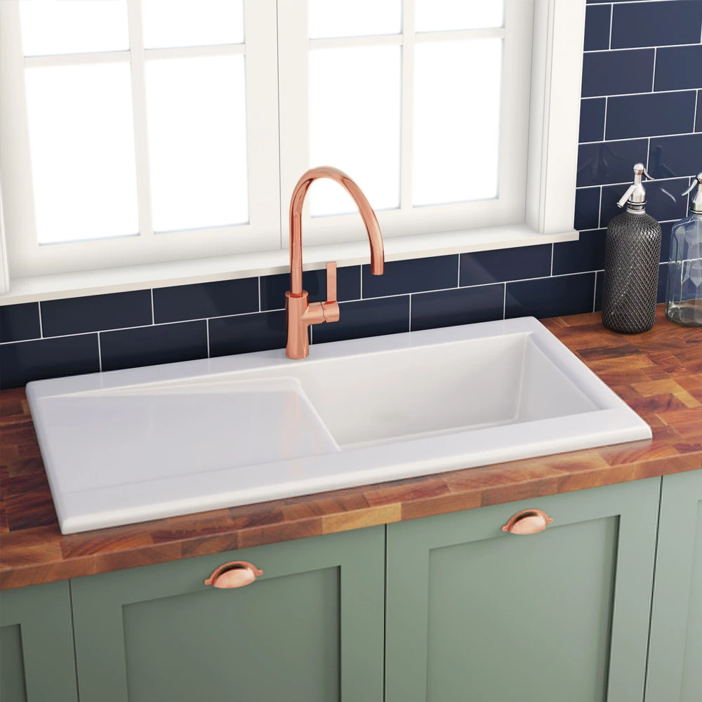 Butler & Rose Dream White Ceramic Fireclay Single Bowl Kitchen Sink With Reversible Drainer & Waste Kit - 1010mm X 510mm 4 Butler & Rose Dream White Ceramic Fireclay Single Bowl Kitchen Sink With Reversible Drainer & Waste Kit - 1010mm X 510mm - Image 2