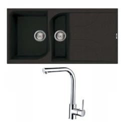 Reginox Ego Ghisa Black Granite 1.5 Bowl Kitchen Sink & Vellamo Savu Mono Pull Out Kitchen Mixer