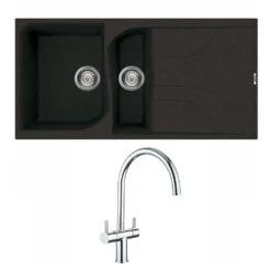 Reginox Ego Ghisa Black Granite 1.5 Bowl Kitchen Sink & Vellamo Caspian Dual Lever Mono Kitchen Mixer
