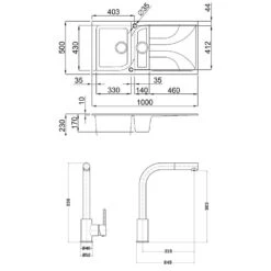 Reginox Ego Cream Granite Composite 1.5 Bowl Kitchen Sink & Vellamo Savu Pull Out Kitchen Mixer -Vado Sale Store ego475 c kta007 tech
