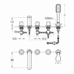 Flova Allore Deck Mounted 5 Hole Bath Shower Mixer With Pull Out Handset -Vado Sale Store flova allore deck mounted 5 hole bath shower mixer with handset kit technical details al5hbsm