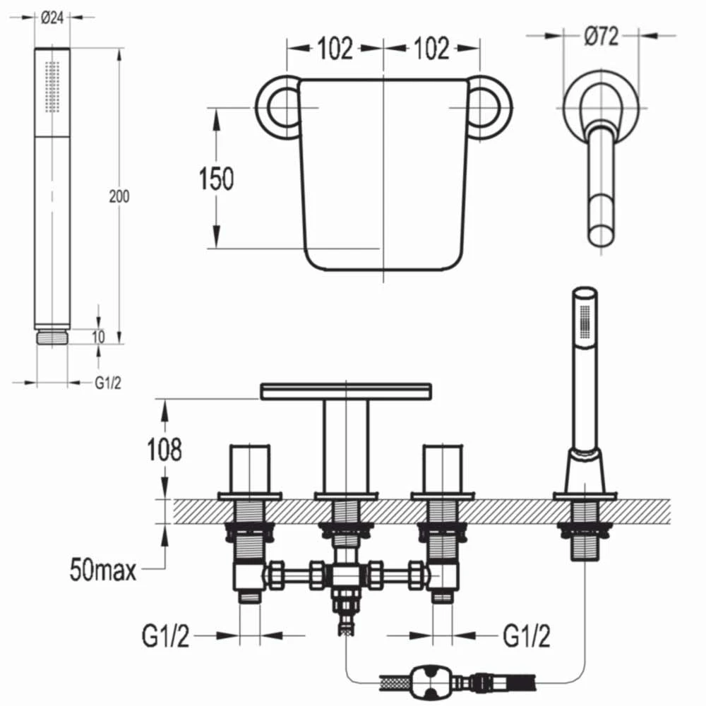 Flova Annecy 4 Hole Waterfall Bath Shower Mixer With Pull Out Handset Kit 7 Flova Annecy 4 Hole Waterfall Bath Shower Mixer With Pull Out Handset Kit - Image 5