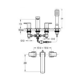 Flova Dekka 4 Hole Deck Mounted Bath Shower Mixer With Pull Out Handset -Vado Sale Store flova dekka 4 hole deck mounted bath shower mixer with pull out handset technical detail de4hbsm
