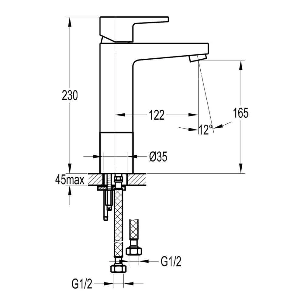 Flova Dekka Mid Height Mono Basin Mixer With Clicker Waste 4 Flova Dekka Mid Height Mono Basin Mixer With Clicker Waste - Image 2