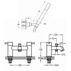 Flova Levo Deck Mounted Bath Shower Mixer With Handset Kit -Vado Sale Store flova levo deck mounted bath shower mixer lvbsm technical