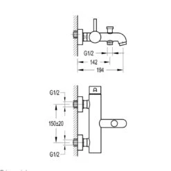 Flova Levo Wall Mounted Single Lever Bath Shower Mixer With Handset Kit 11 Flova Levo Wall Mounted Single Lever Bath Shower Mixer With Handset Kit -Vado Sale Store flova levo wall mounted bath shower mixer tech drawing