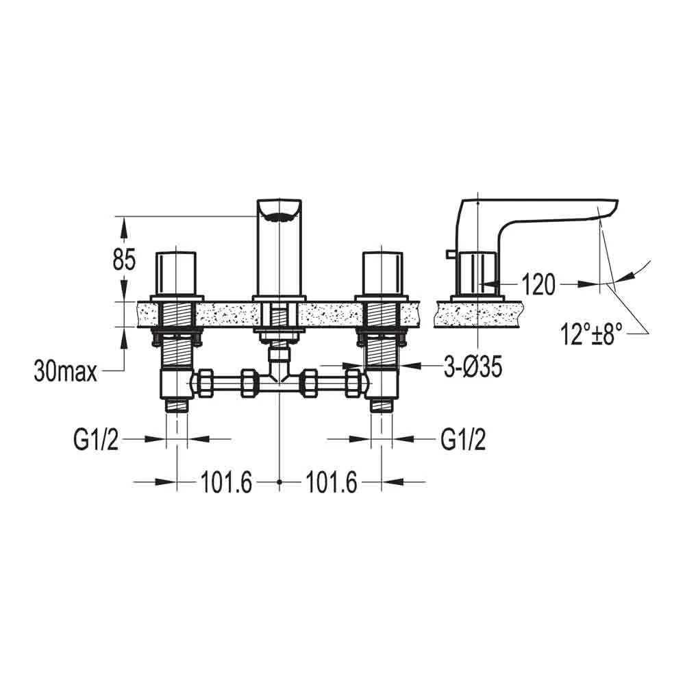 Flova Allore 3 Hole Basin Mixer With Clicker Waste 5 Flova Allore 3 Hole Basin Mixer With Clicker Waste - Image 3