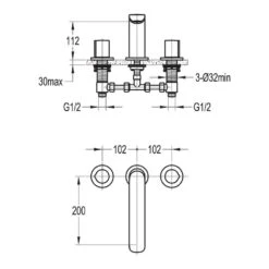 Flova Allore 3 Hole Deck Mounted Bath Mixer 7 Flova Allore 3 Hole Deck Mounted Bath Mixer -Vado Sale Store flova size drawing al3hbf