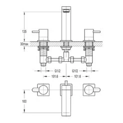 Flova Essence 3 Hole Basin Mixer With Clicker Waste -Vado Sale Store flova size drawing es3hbas