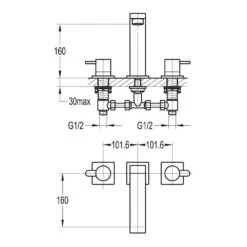 Flova Essence 3 Hole Deck Mounted Bath Filler -Vado Sale Store flova size drawing es3hbf