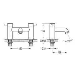 Flova Levo 2 Hole Deck Mounted Bath Filler -Vado Sale Store flova size drawing lvbf