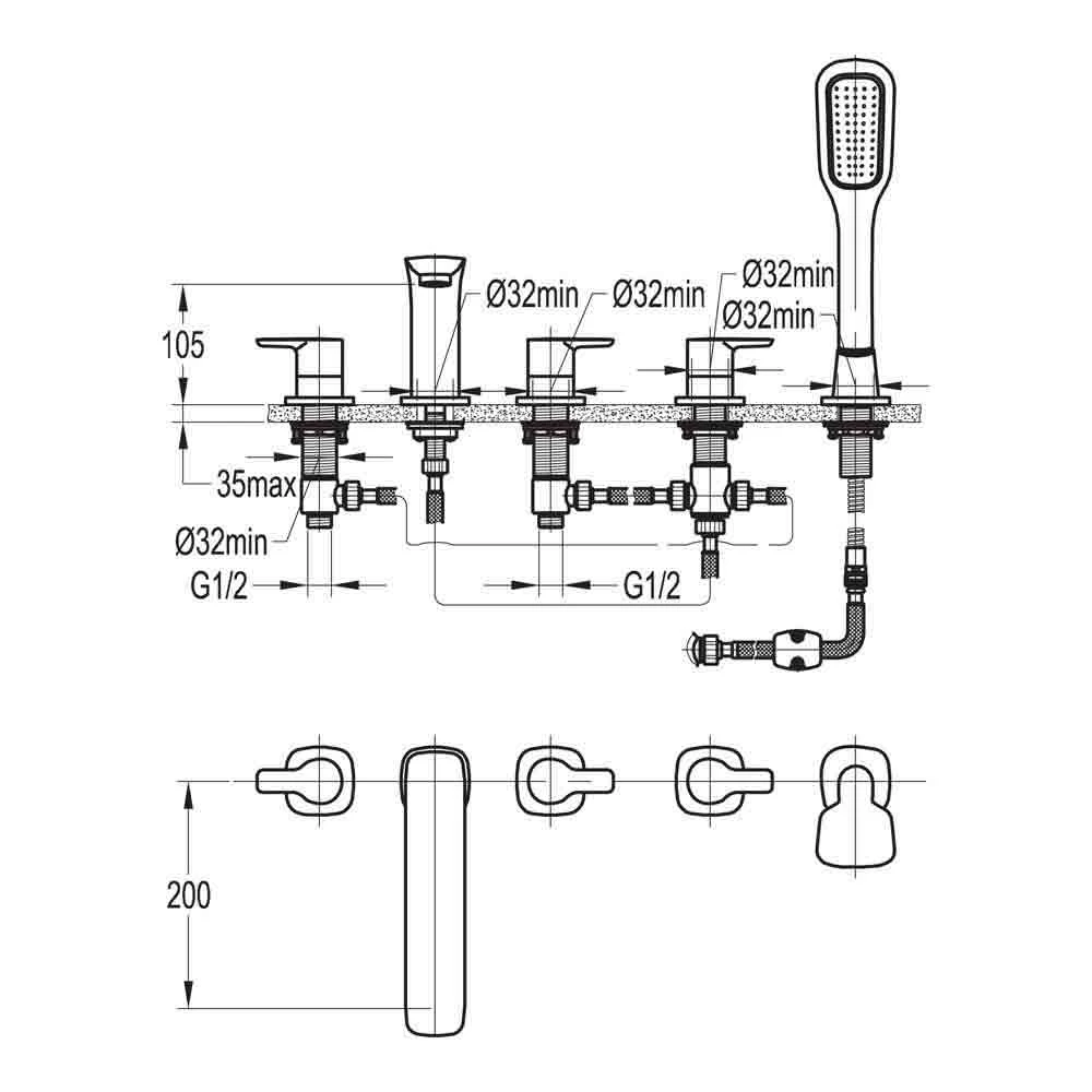 Flova Urban 5 Hole Deck Mounted Bath Shower Mixer With Pull Out Handset 6 Flova Urban 5 Hole Deck Mounted Bath Shower Mixer With Pull Out Handset - Image 4