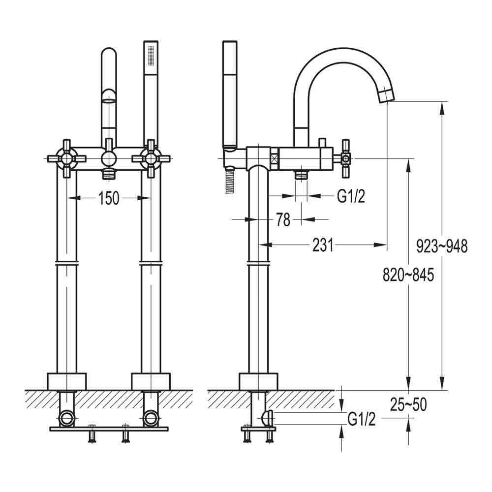 Flova XL Floor Standing Bath Shower Mixer Tap With Handset Kit 4 Flova XL Floor Standing Bath Shower Mixer Tap With Handset Kit - Image 2
