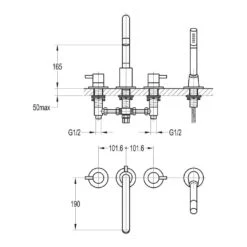Flova Levo 4 Hole Deck Mounted Bath Shower Mixer With Pull Out Handset -Vado Sale Store flovalevo lv4hbsm tech