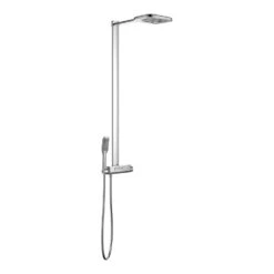 Flova Fusion GoClick Exposed Thermostatic Shower Column With Handset Kit & Dual Function Waterfall Overhead Shower