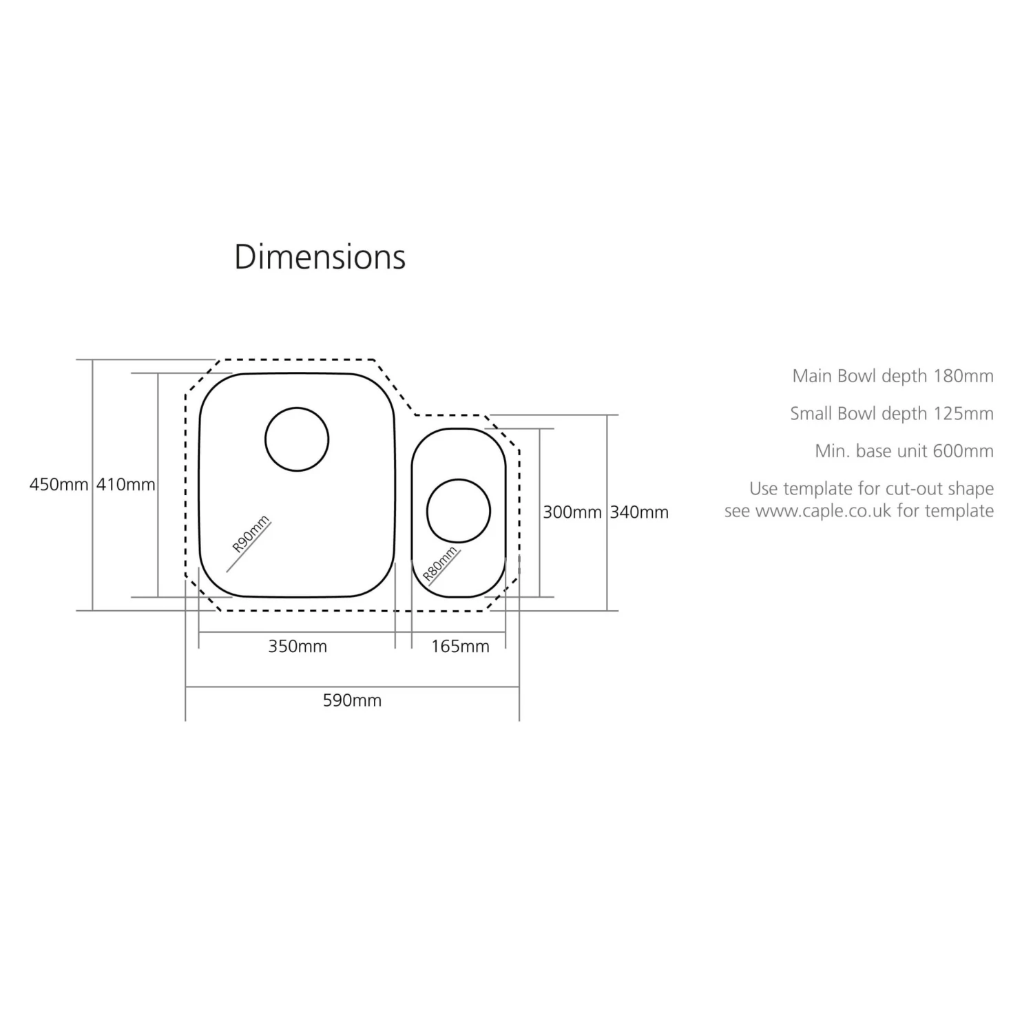 Caple Form 1.5 Bowl Undermount Satin Stainless Steel Sink & Waste Kit With Right Hand Small Bowl - 590 X 450mm 6 Caple Form 1.5 Bowl Undermount Satin Stainless Steel Sink & Waste Kit With Right Hand Small Bowl - 590 X 450mm - Image 4