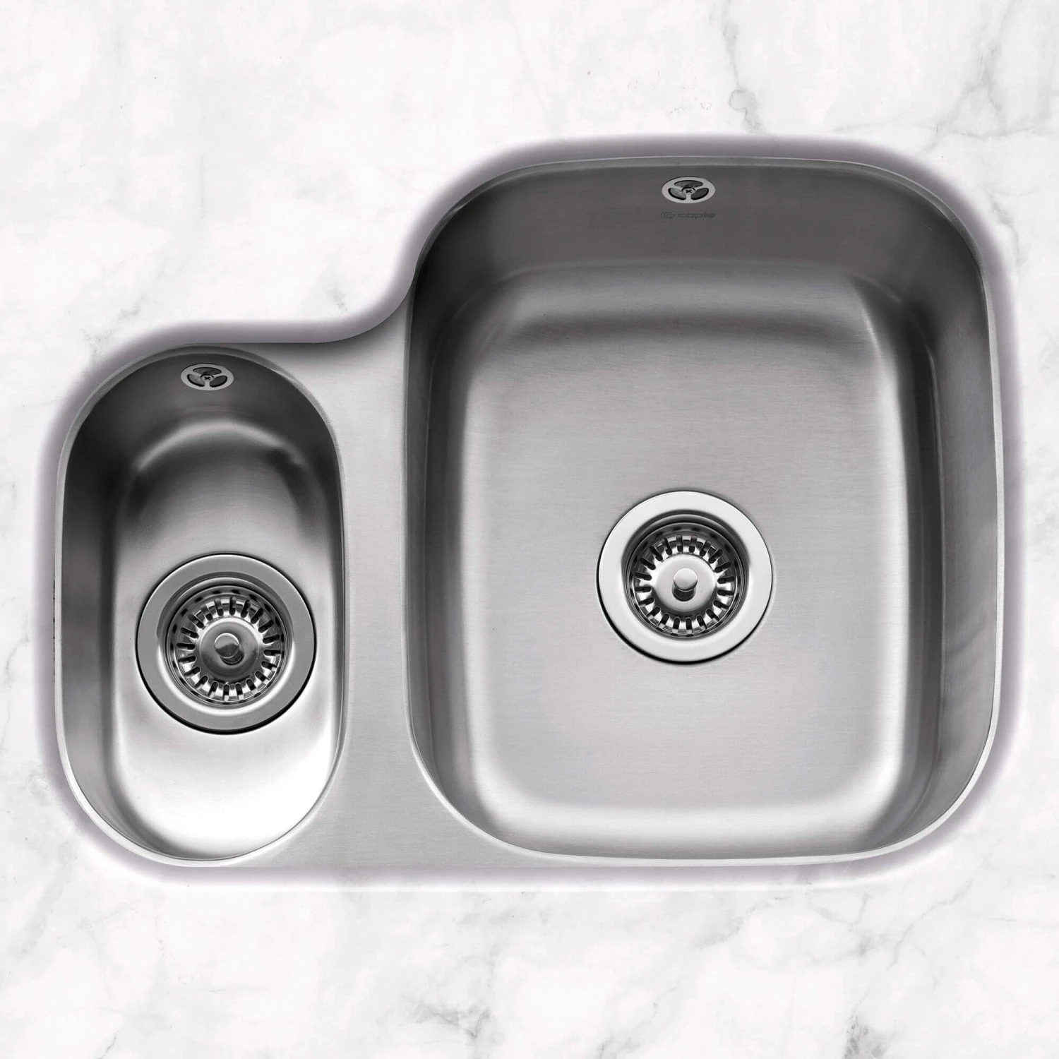 Caple Form 1.5 Bowl Undermount Satin Stainless Steel Sink & Waste Kit With Right Hand Small Bowl - 590 X 450mm 4 Caple Form 1.5 Bowl Undermount Satin Stainless Steel Sink & Waste Kit With Right Hand Small Bowl - 590 X 450mm - Image 2