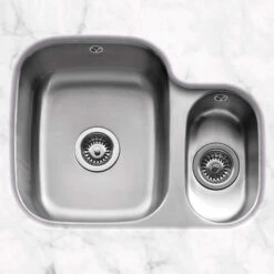 Caple Form 1.5 Bowl Undermount Satin Stainless Steel Sink & Waste Kit With Right Hand Small Bowl - 590 X 450mm 8 Caple Form 1.5 Bowl Undermount Satin Stainless Steel Sink & Waste Kit With Right Hand Small Bowl - 590 X 450mm -Vado Sale Store form150r cutout