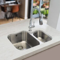 Caple Form 1.5 Bowl Undermount Satin Stainless Steel Sink & Waste Kit With Right Hand Small Bowl - 590 X 450mm