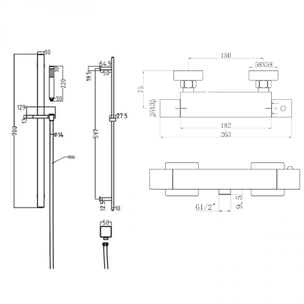 Graham Thermostatic Bar Shower Valve & Slide Rail Kit 5 Graham Thermostatic Bar Shower Valve & Slide Rail Kit - Image 3